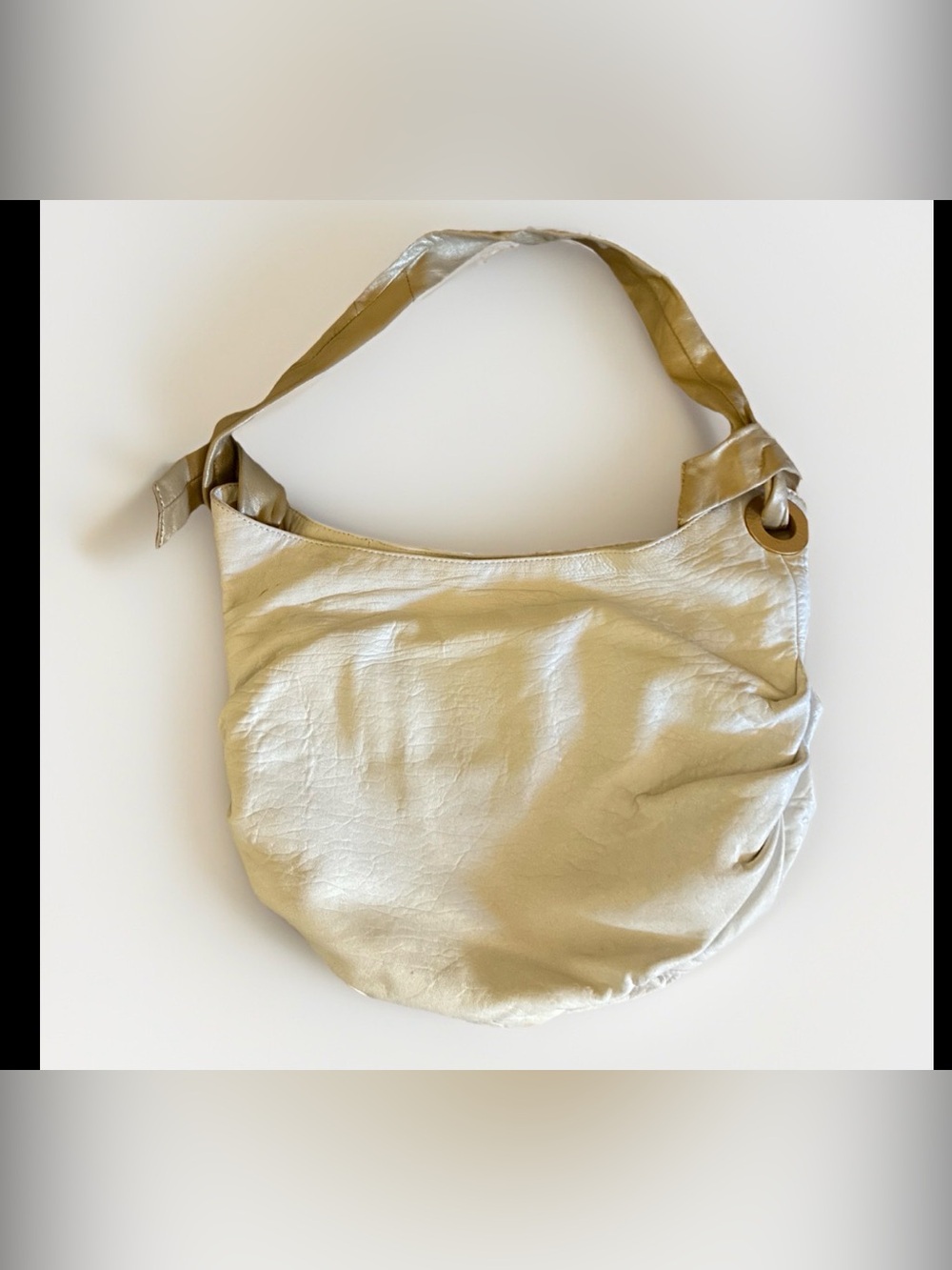 SIGRID OLSEN-Vintage White Supersoft Lamb Leather Hobo Style Bag Gold Accents